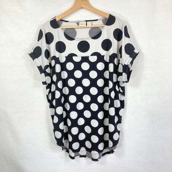 Chico's Black And White Short Sleeve Polka Dot Top XL - Picture 1 of 5